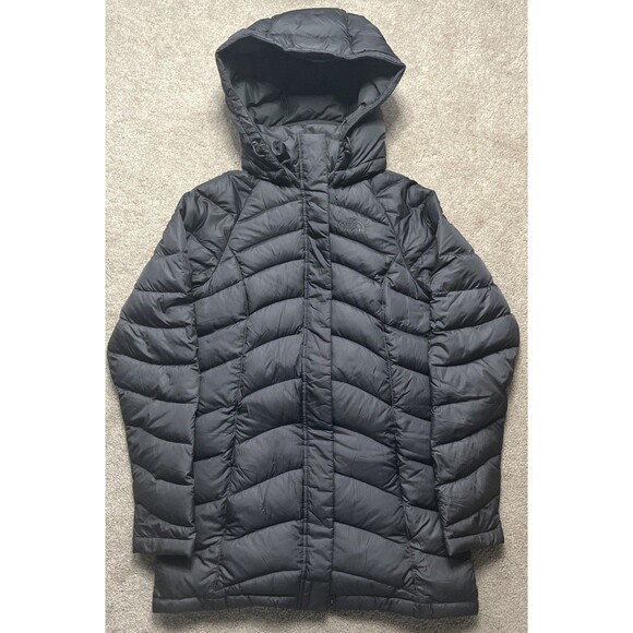 North Face Down Puffer Parka Jacket Womens XS 600 Fill Dark Gray Removeable Hood - Picture 1 of 7